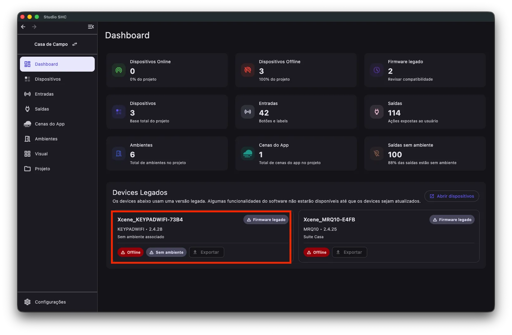 Cartão de um equipamento com firmware legado