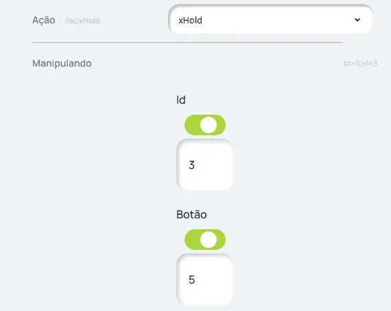 Ação xHold com Id 3 e Botão 5