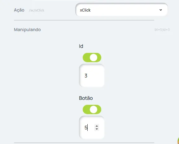 Ação xClick com Id 3 e Botão 5