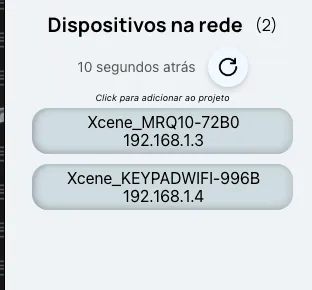 Seção Dispositivos na rede com os cartões dos dispositivos encontrados