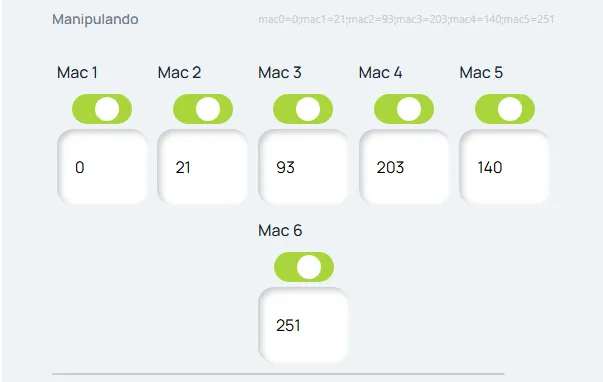 Campos Mac 1 a Mac 6 preenchidos com 0, 21, 93, 203, 140 e 251