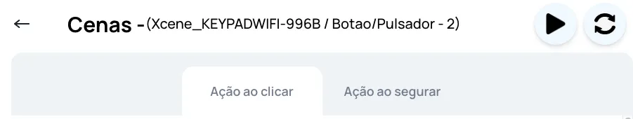 Barra superior da edição com o nome do dispositivo e do botão e os botões Play e Reload