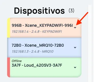 Seção Dispositivos com o cartão do dispositivo a configurar