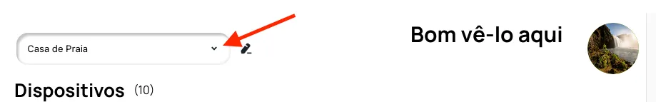 Nome do projeto atual no topo da tela com a seta para baixo