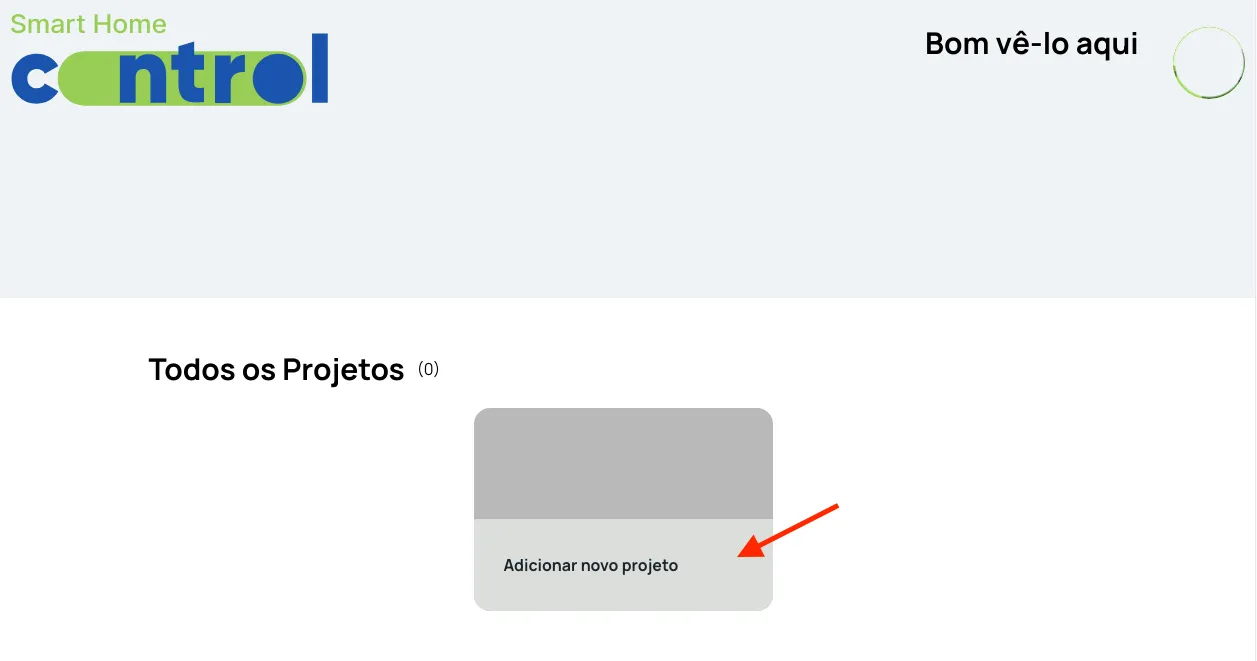 Tela inicial com o cartão Adicionar novo projeto
