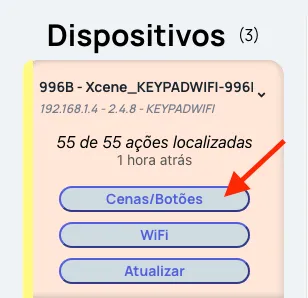 Cartão aberto com a opção Cenas/botões