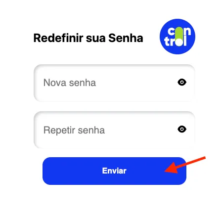 Página de redefinição de senha com os campos da nova senha e o botão Enviar