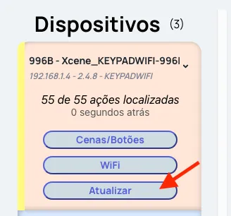 Cartão aberto com a opção Atualizar