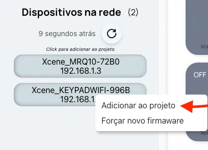 Menu do botão direito sobre o cartão com a opção Adicionar ao projeto
