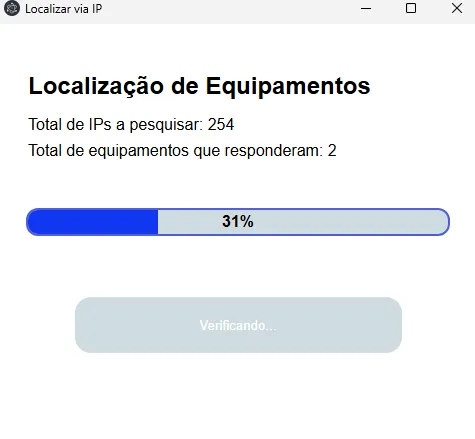 Busca em andamento com a barra de progresso e os equipamentos encontrados