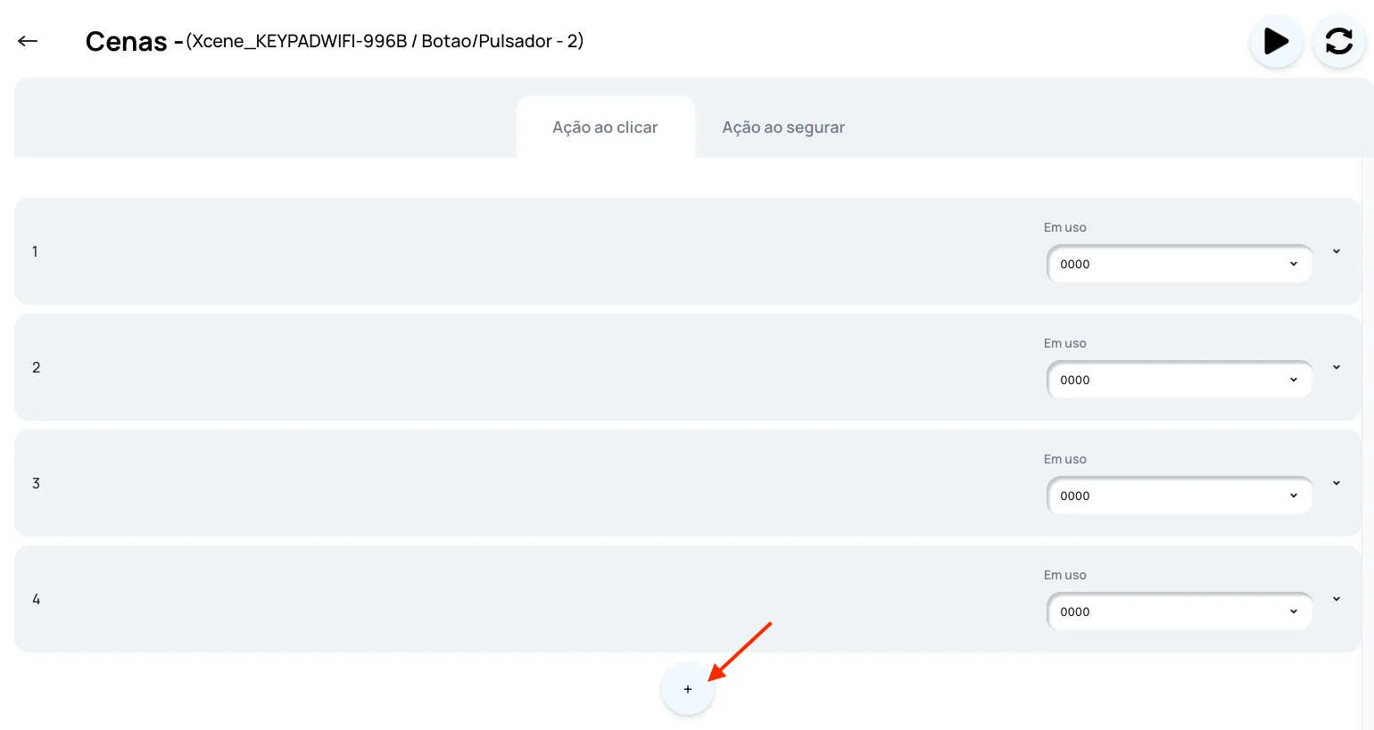Botão + para adicionar outra ação