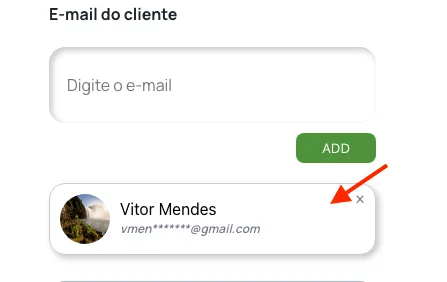 Cartão do usuário adicionado, com imagem, nome e e-mail