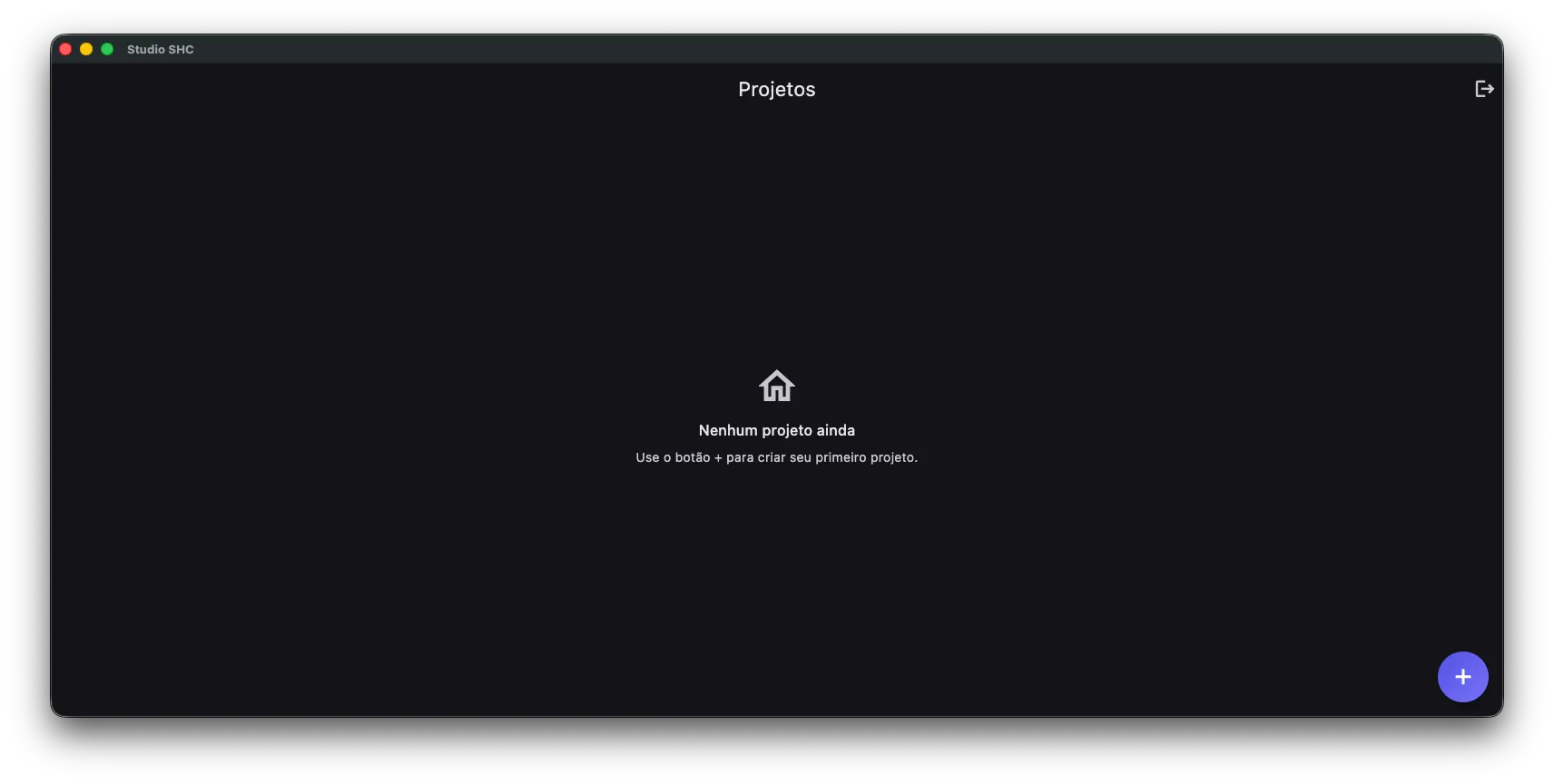 Tela Projetos vazia, com a mensagem Nenhum projeto ainda