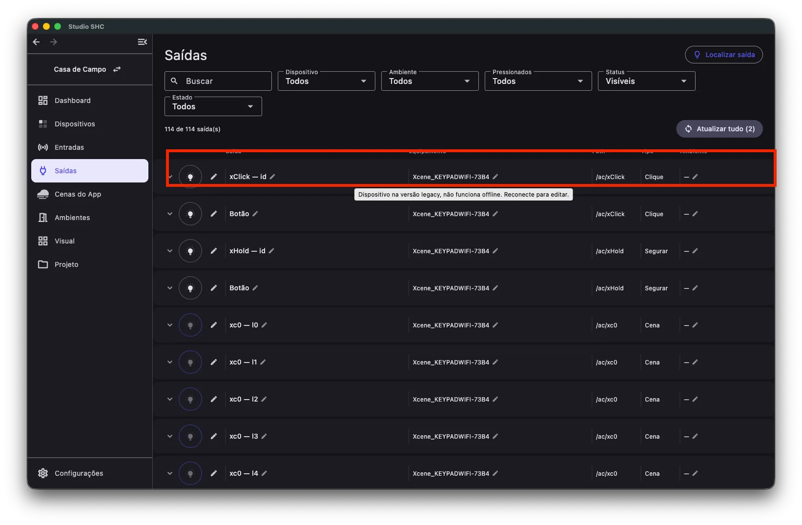 Saída travada de equipamento com firmware legado offline